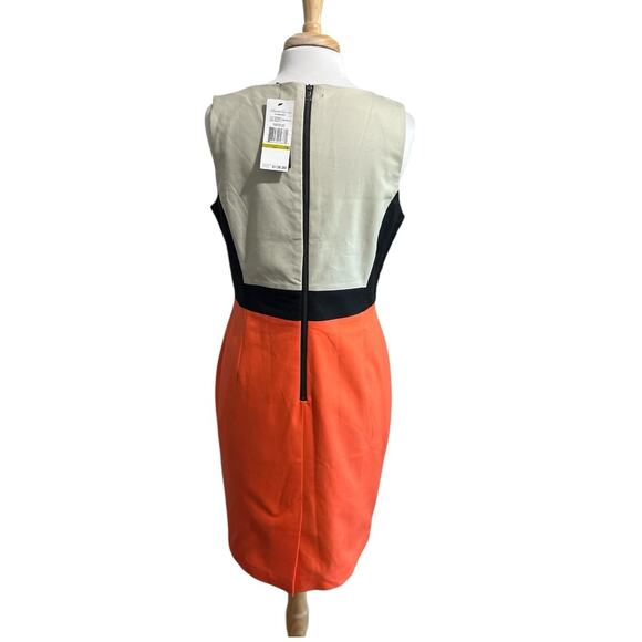 KENNETH COLE the marcie dress Tigerlily Orange Black Colorblock Sheath size 14 - Picture 4 of 8